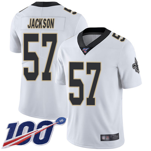 Men New Orleans Saints Limited White Rickey Jackson Road Jersey NFL Football #57 100th Season Vapor Untouchable Jersey